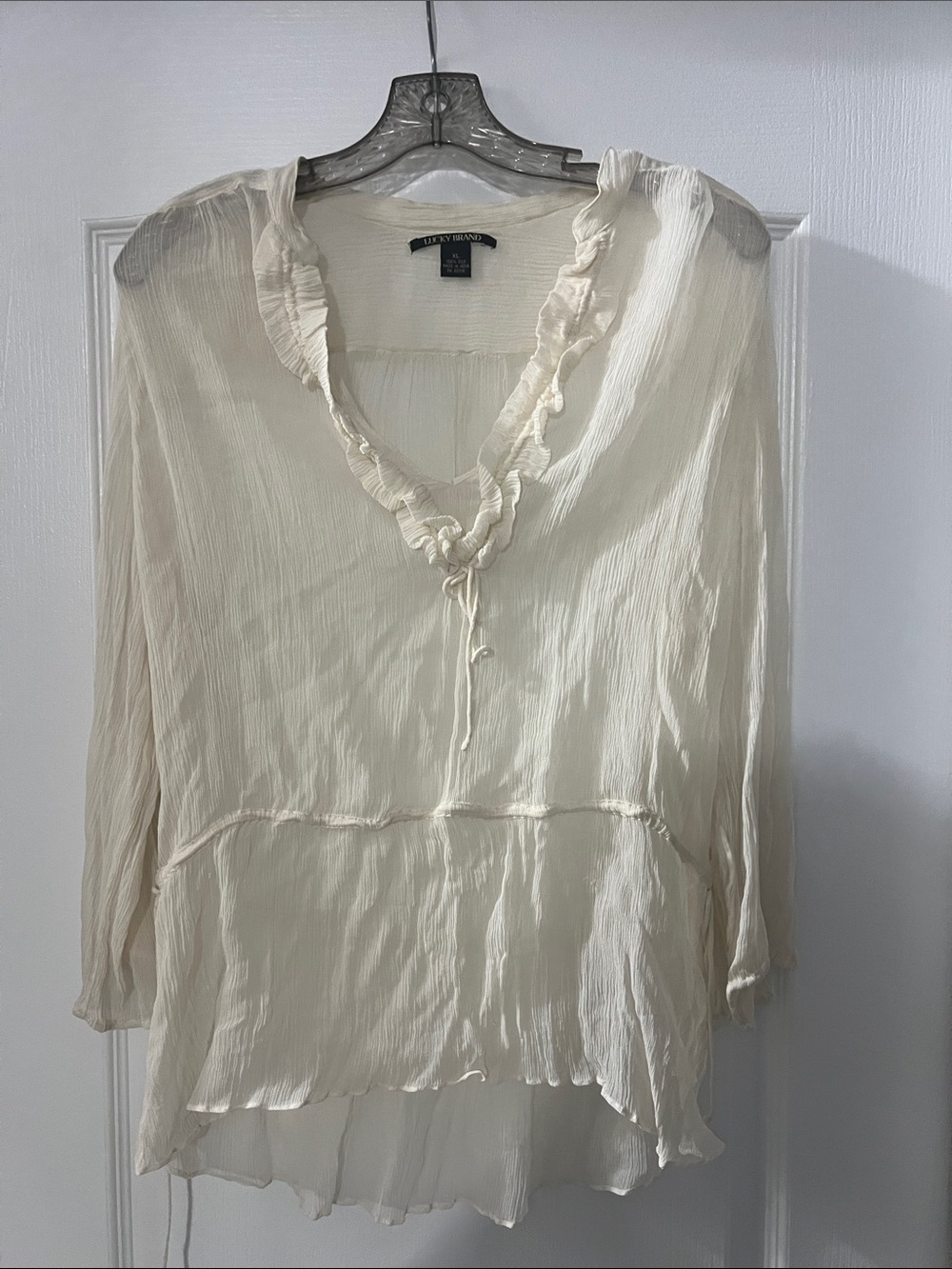 Lucky Brand Cream Ruffle Peasant Blouse